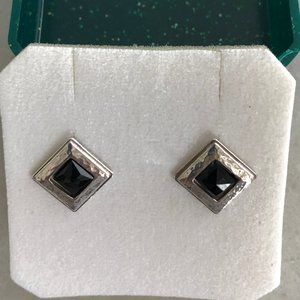 Sterling Silver and Black Onyx Pierced Earrings